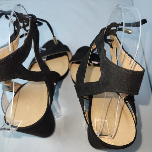 Charlotte Russe, block heels, slingback black, velvet, strappy, lace up, size 11 - Picture 5 of 15